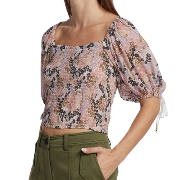 FREE PEOPLE Back On Top Smocked Crop Top in Soft Combo NWOT! - Picture 1 of 13